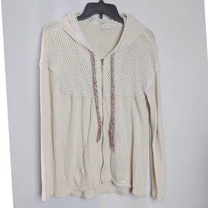 Roxy Crochet Top Oatmeal Heather Zip Up Hoodie XL